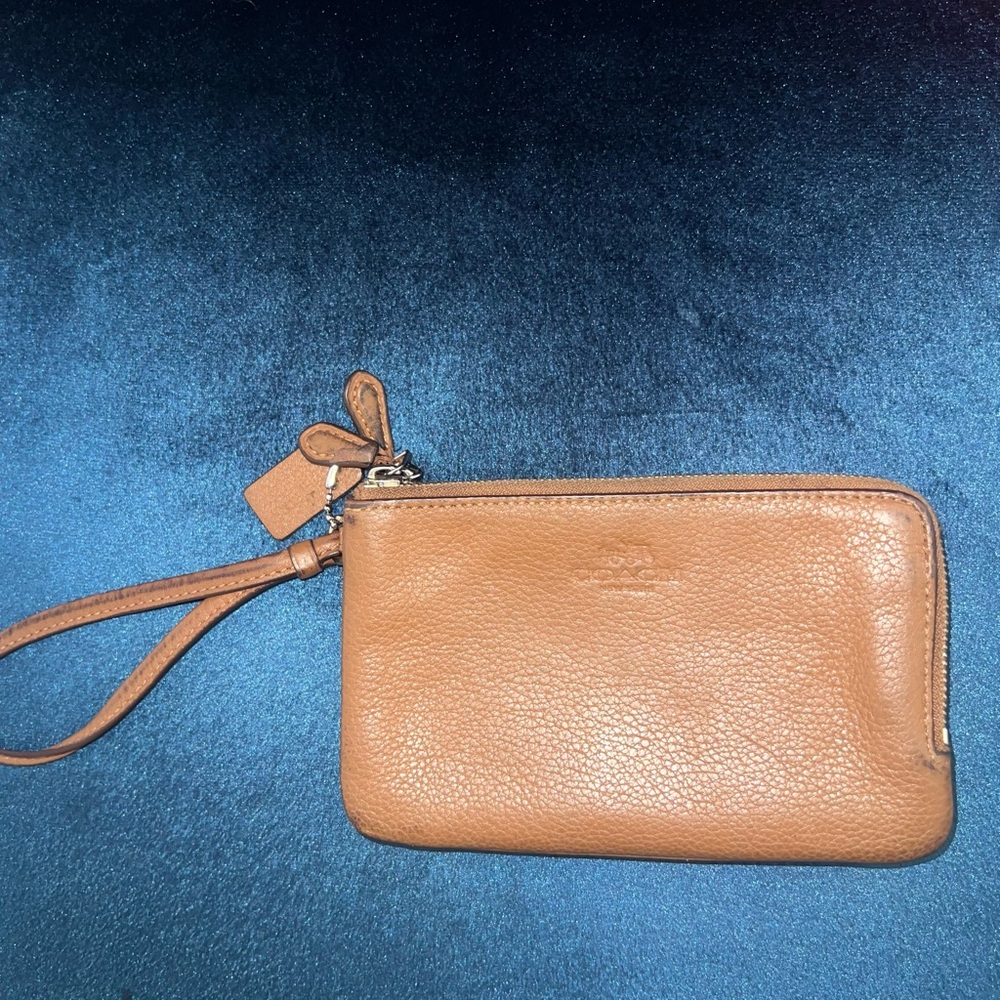 Coach Tan Leather Clutch with Minimalist Design